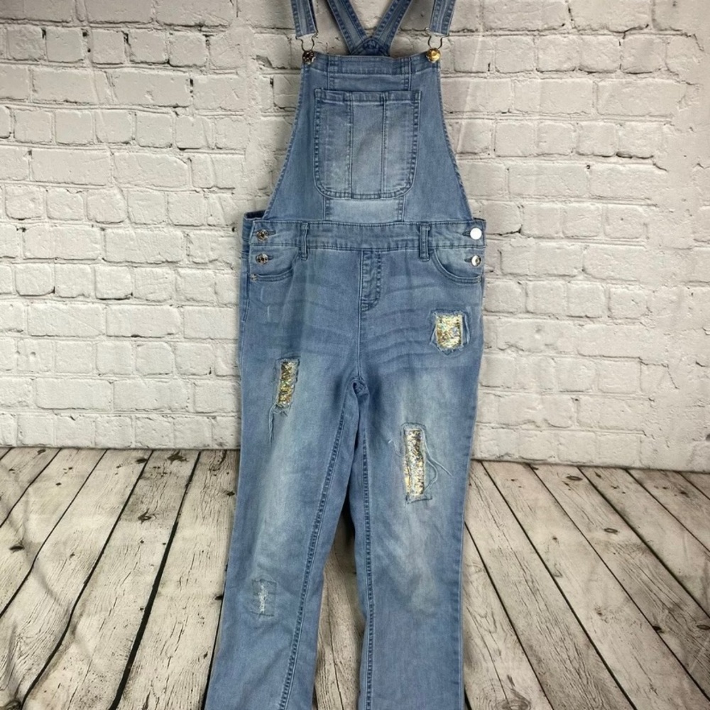 Justice Size 16 Sequin Patched Overalls LKNW